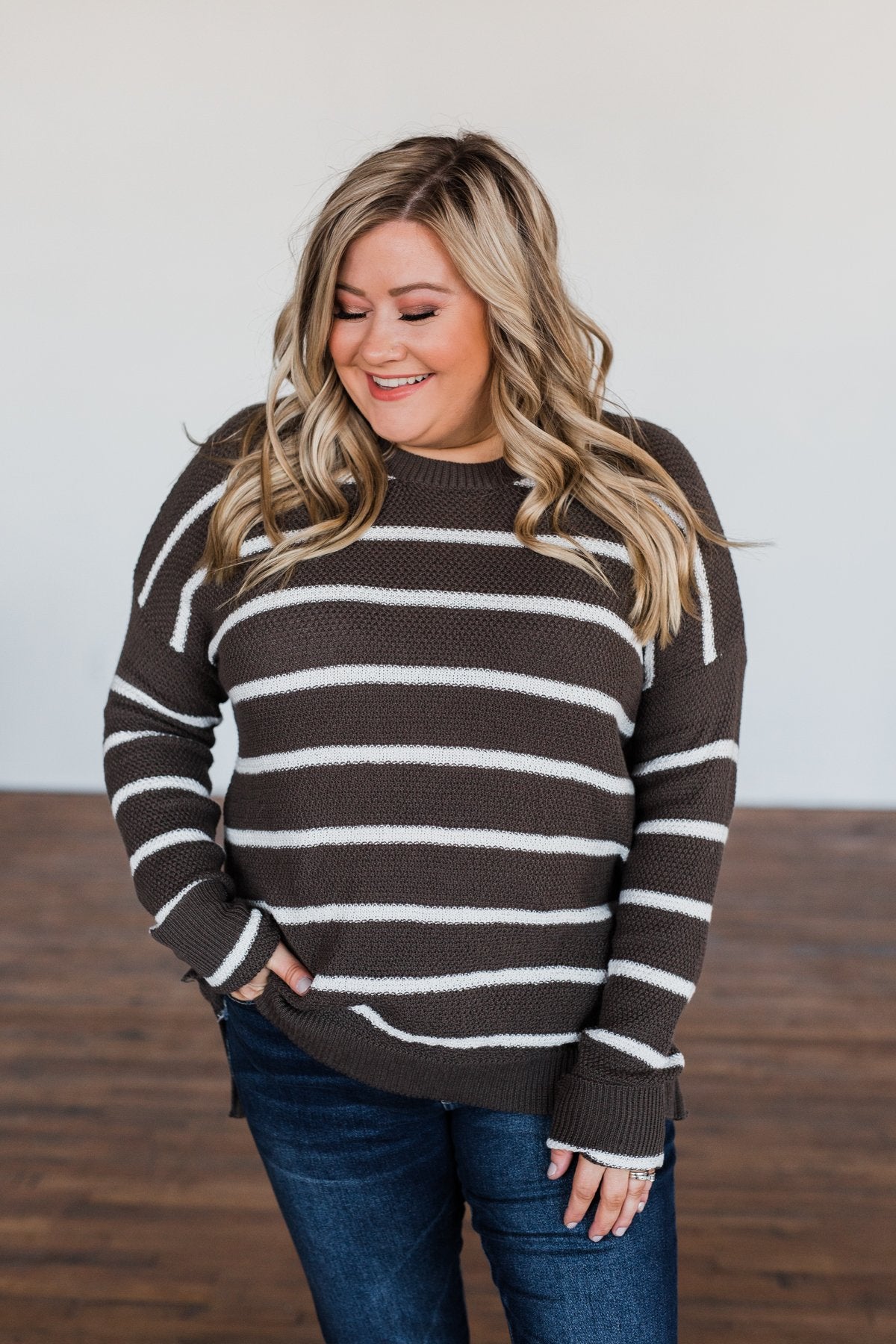 No Such Thing Striped Sweater- Charcoal Green