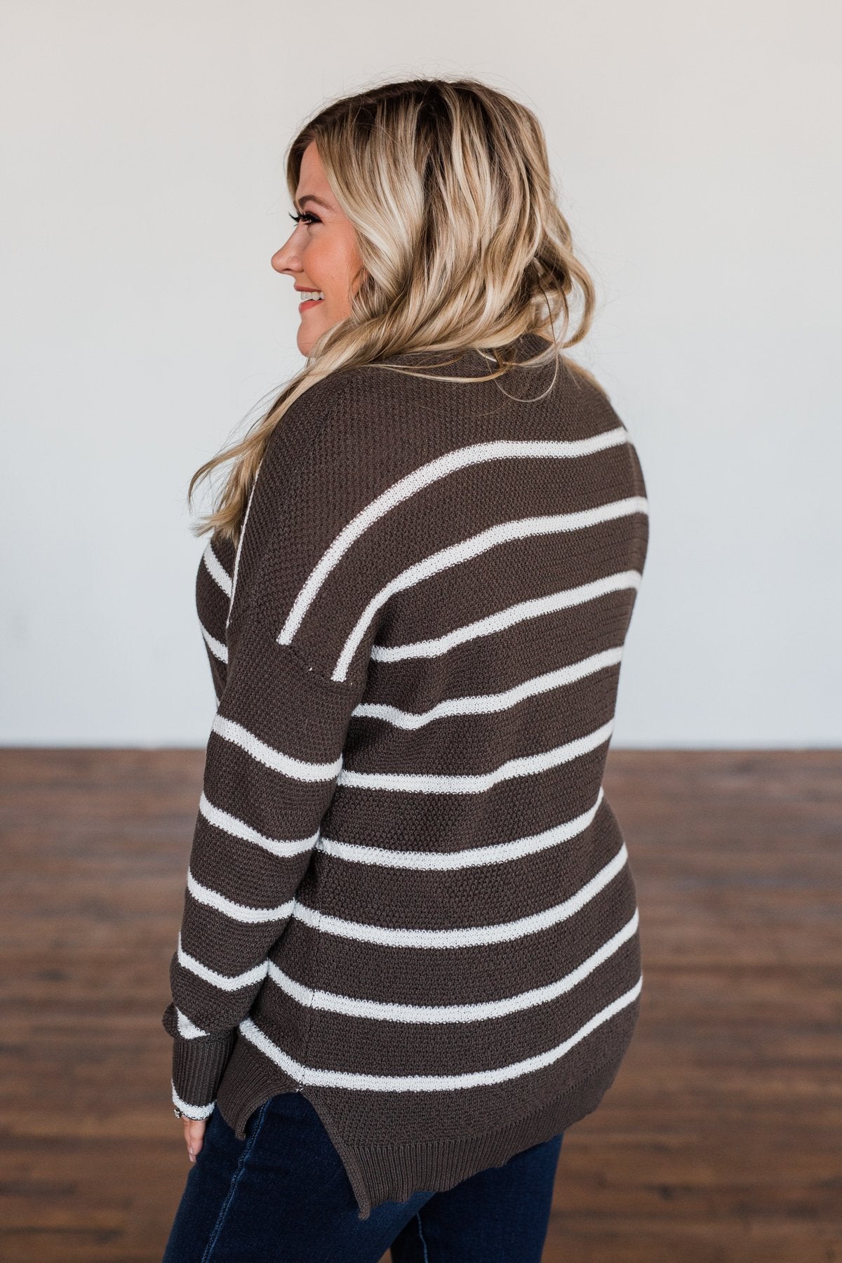 No Such Thing Striped Sweater- Charcoal Green
