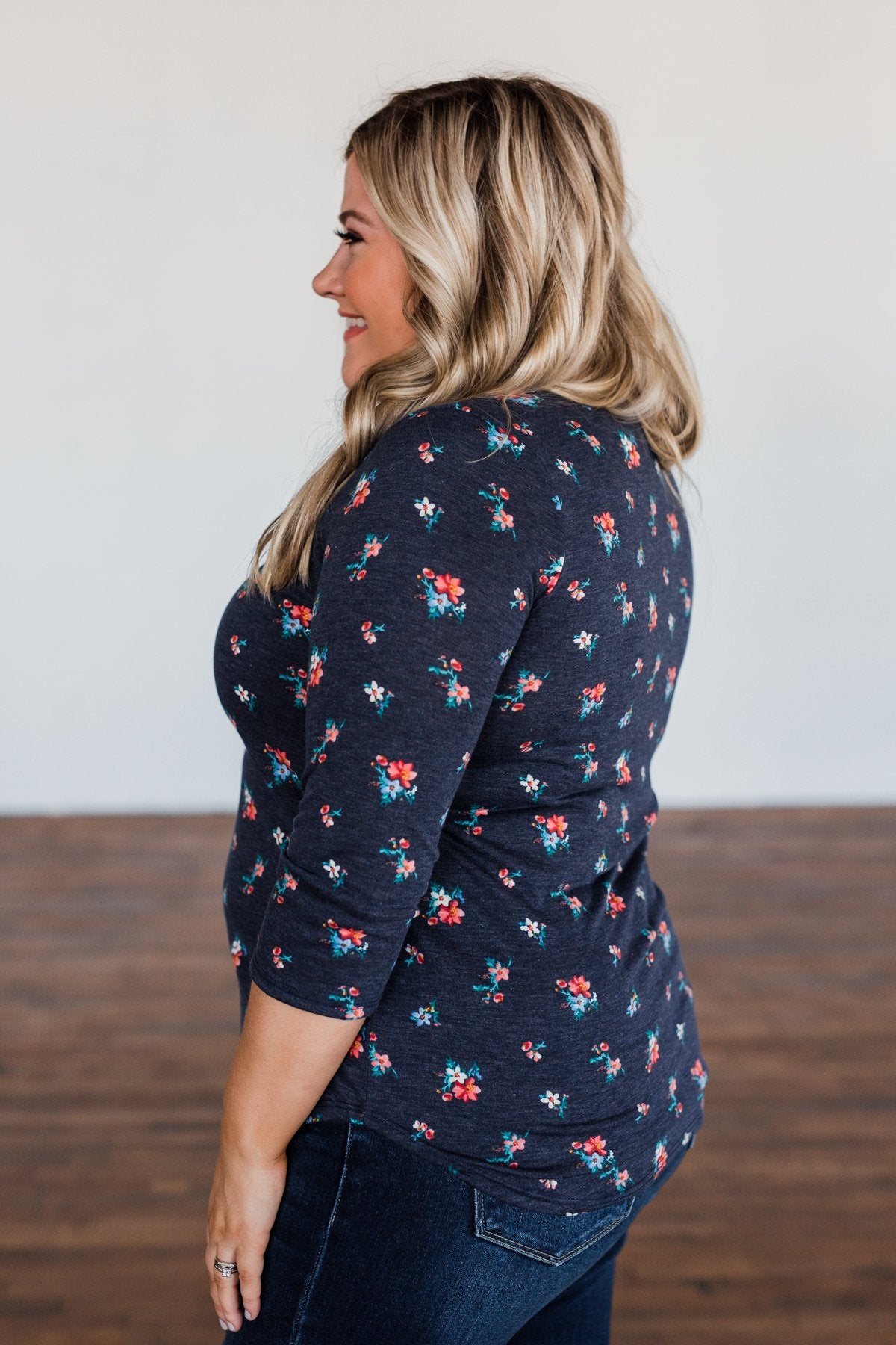 Scents of the Season Floral Criss Cross Top- Navy