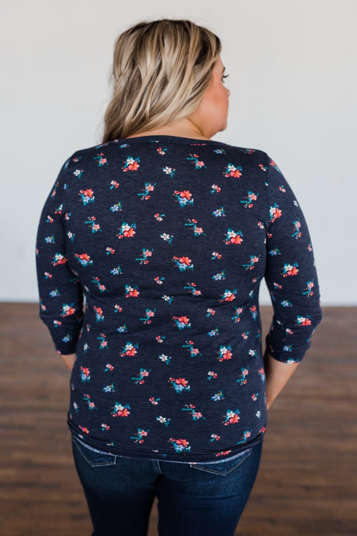 Scents of the Season Floral Criss Cross Top- Navy