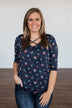 Scents of the Season Floral Criss Cross Top- Navy