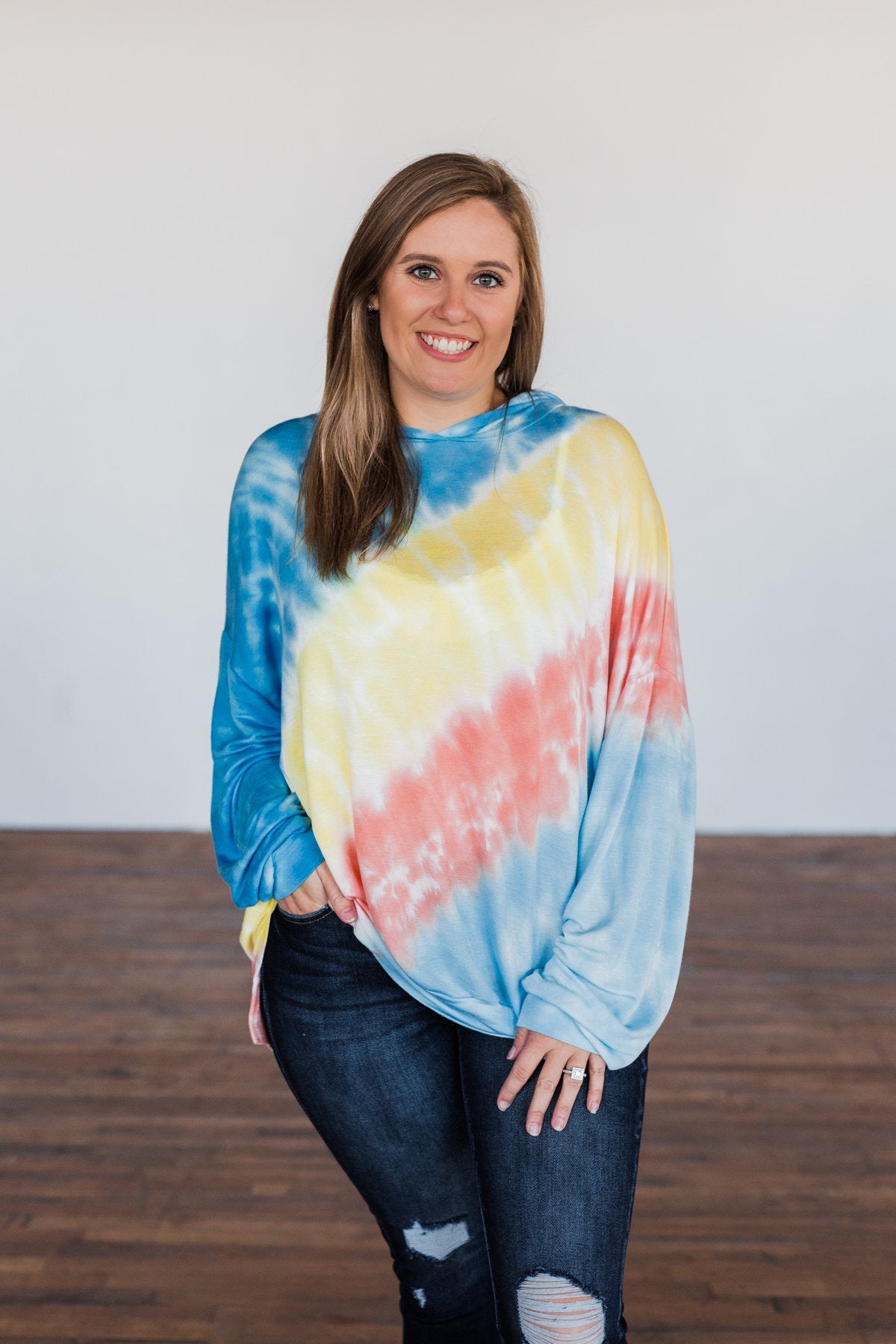 Dreaming of Sunshine Oversized Hoodie- Blue, Yellow, & Coral