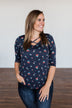 Scents of the Season Floral Criss Cross Top- Navy