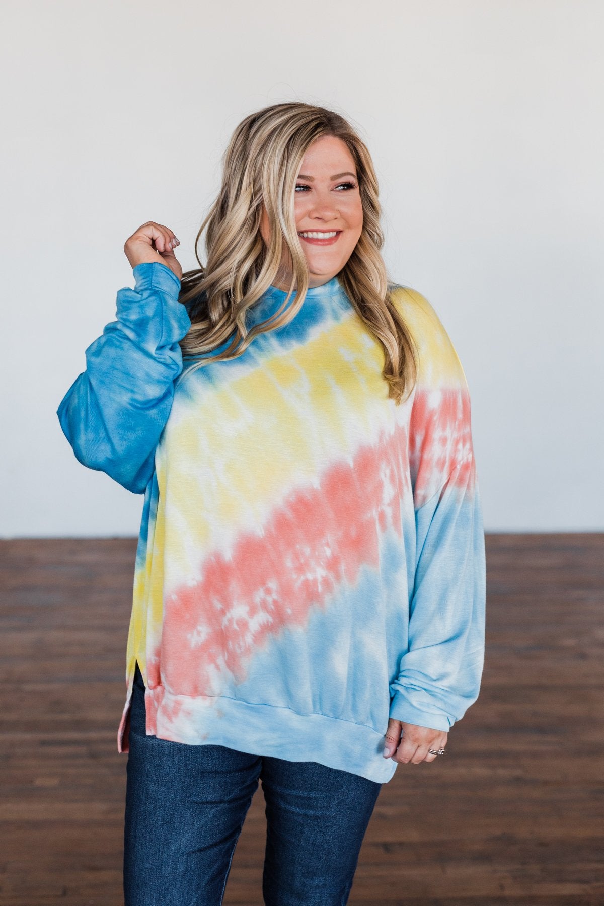 Dreaming of Sunshine Oversized Hoodie- Blue, Yellow, & Coral