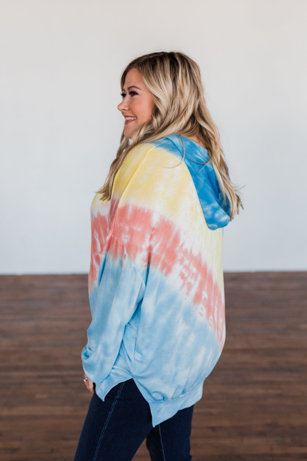 Dreaming of Sunshine Oversized Hoodie- Blue, Yellow, & Coral