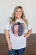 Patchwork Pumpkin Graphic Tee- Light Heather Grey