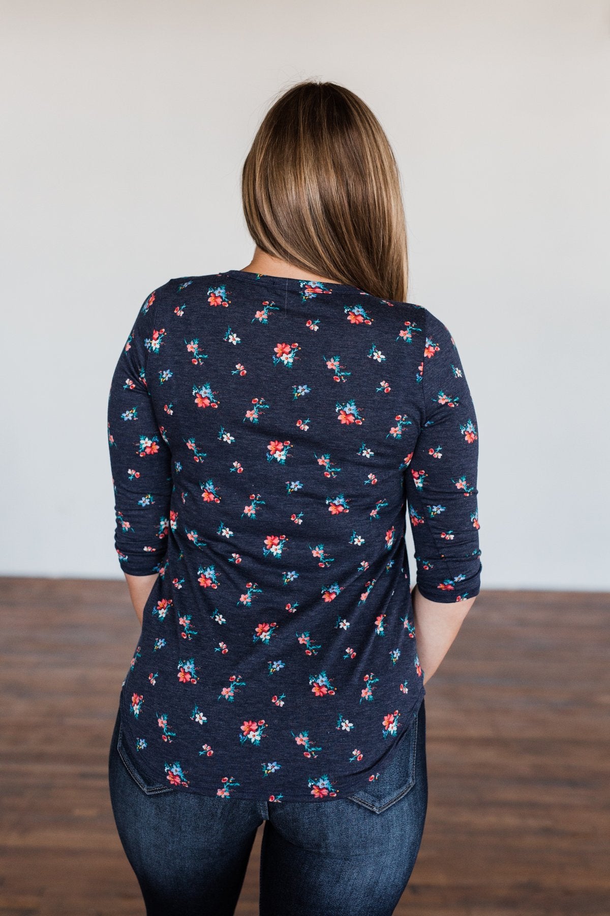 Scents of the Season Floral Criss Cross Top- Navy