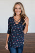 Scents of the Season Floral Criss Cross Top- Navy