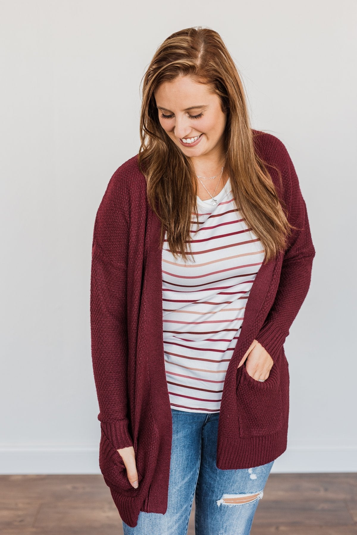 Cozy As Can Be Long Knitted Cardigan- Burgundy