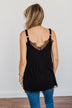 Think Like A Queen Lace Trimmed Tank Top- Black