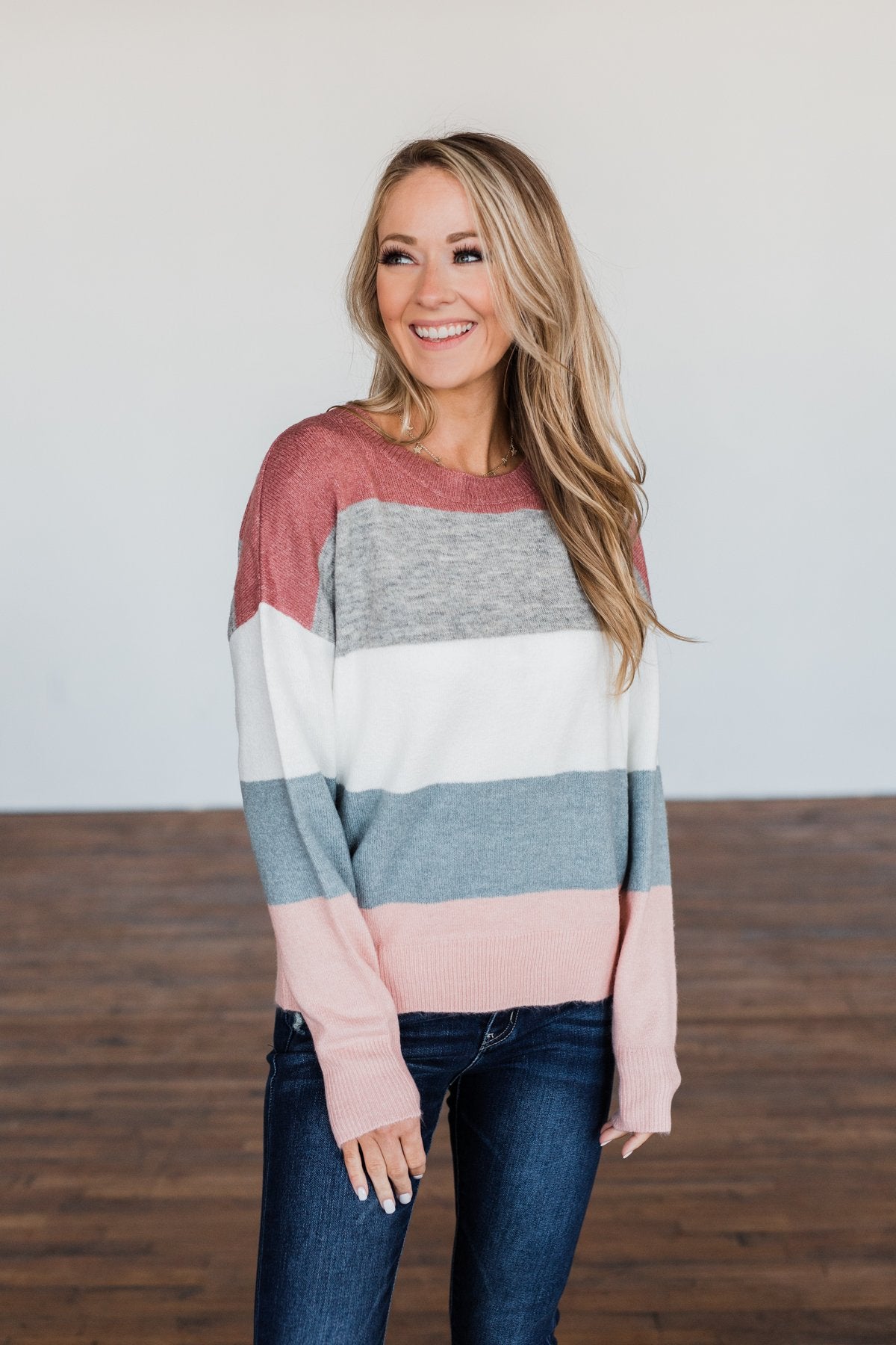 Heart's Desire Color Block Sweater- Mauve, Grey, & Denim Blue – The Pulse  Boutique