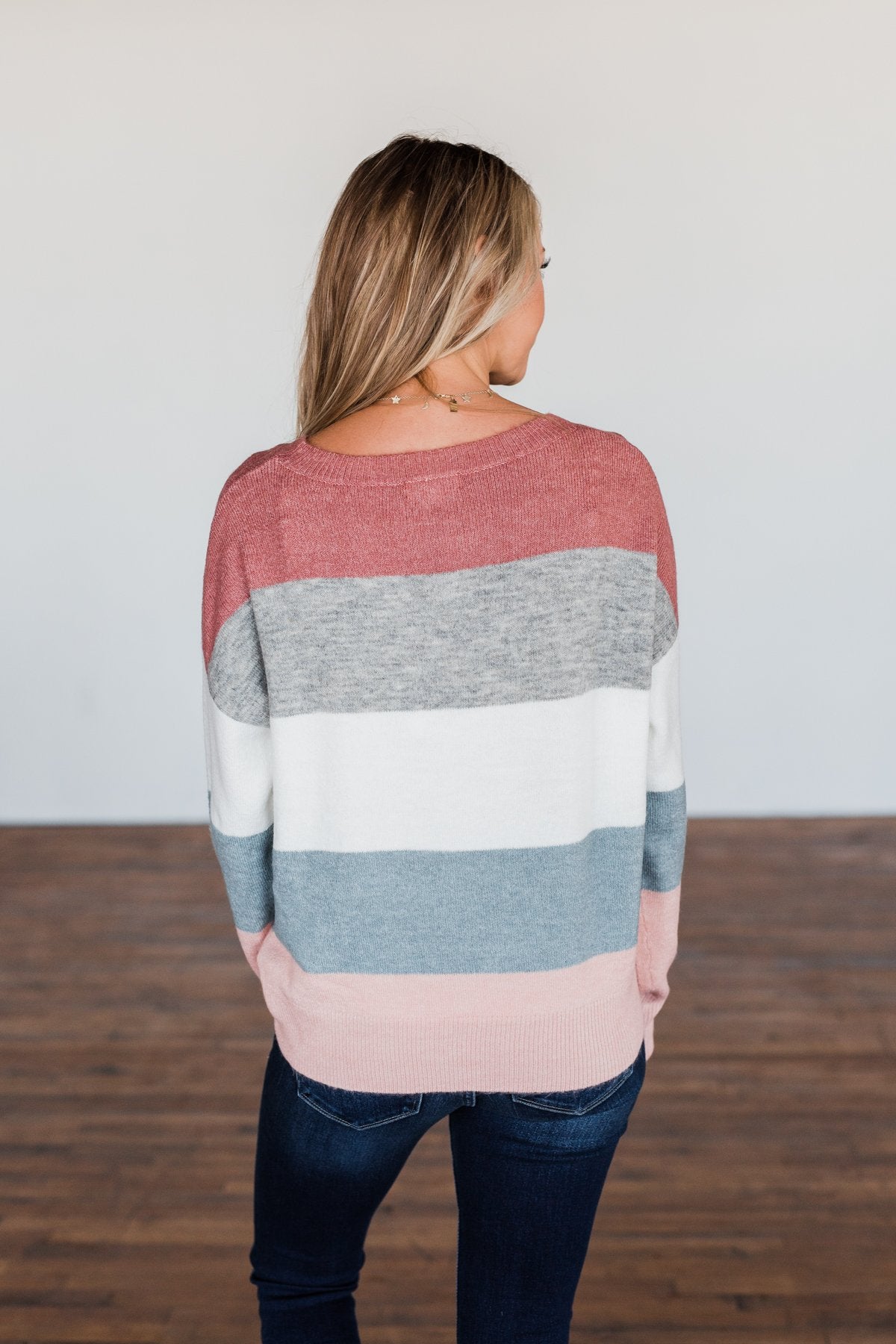 Heart's Desire Color Block Sweater- Mauve, Grey, & Denim Blue