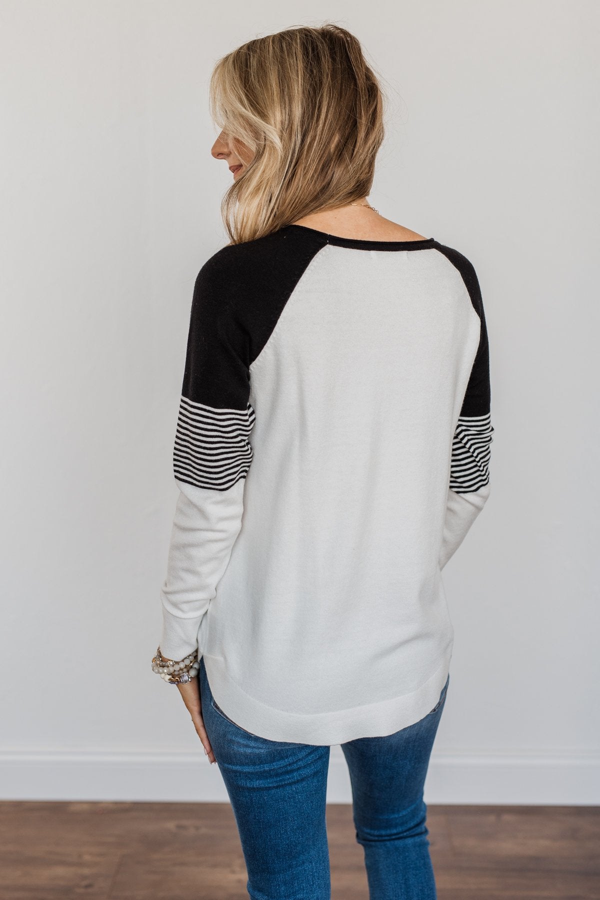 Friends To The End Knit Raglan Sweater- Ivory & Black