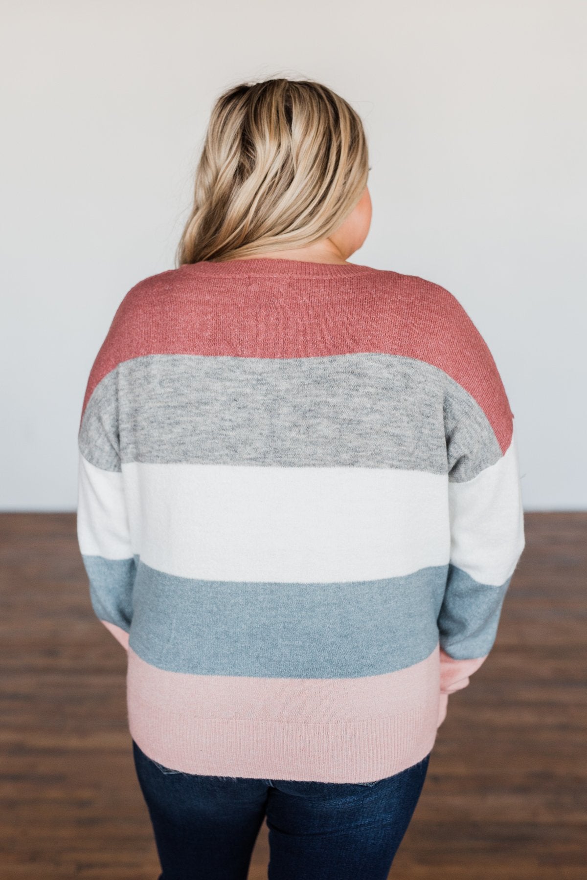 Heart's Desire Color Block Sweater- Mauve, Grey, & Denim Blue