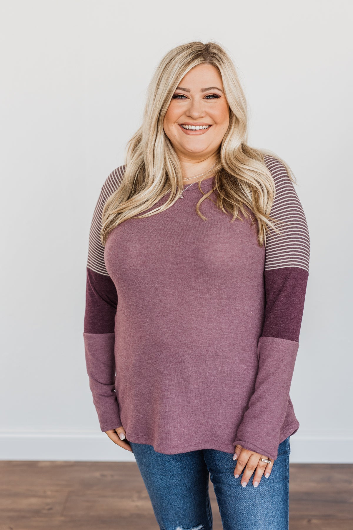 Compliment Me Striped Color Block Top- Dark Lavender