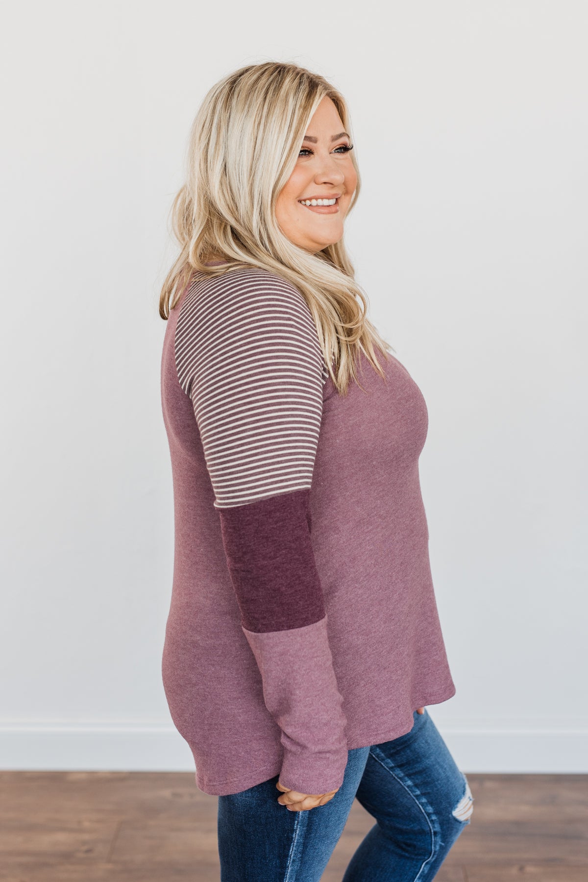 Compliment Me Striped Color Block Top- Dark Lavender