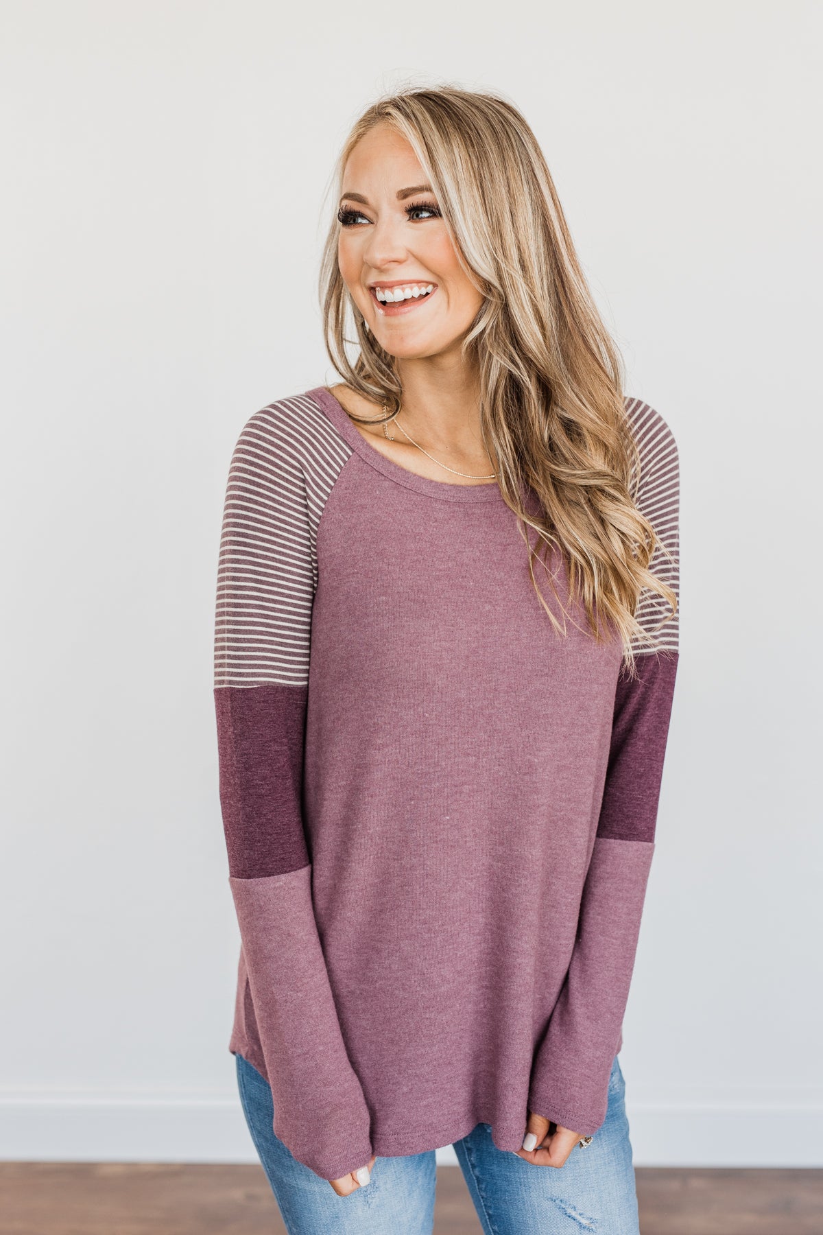 Compliment Me Striped Color Block Top- Dark Lavender