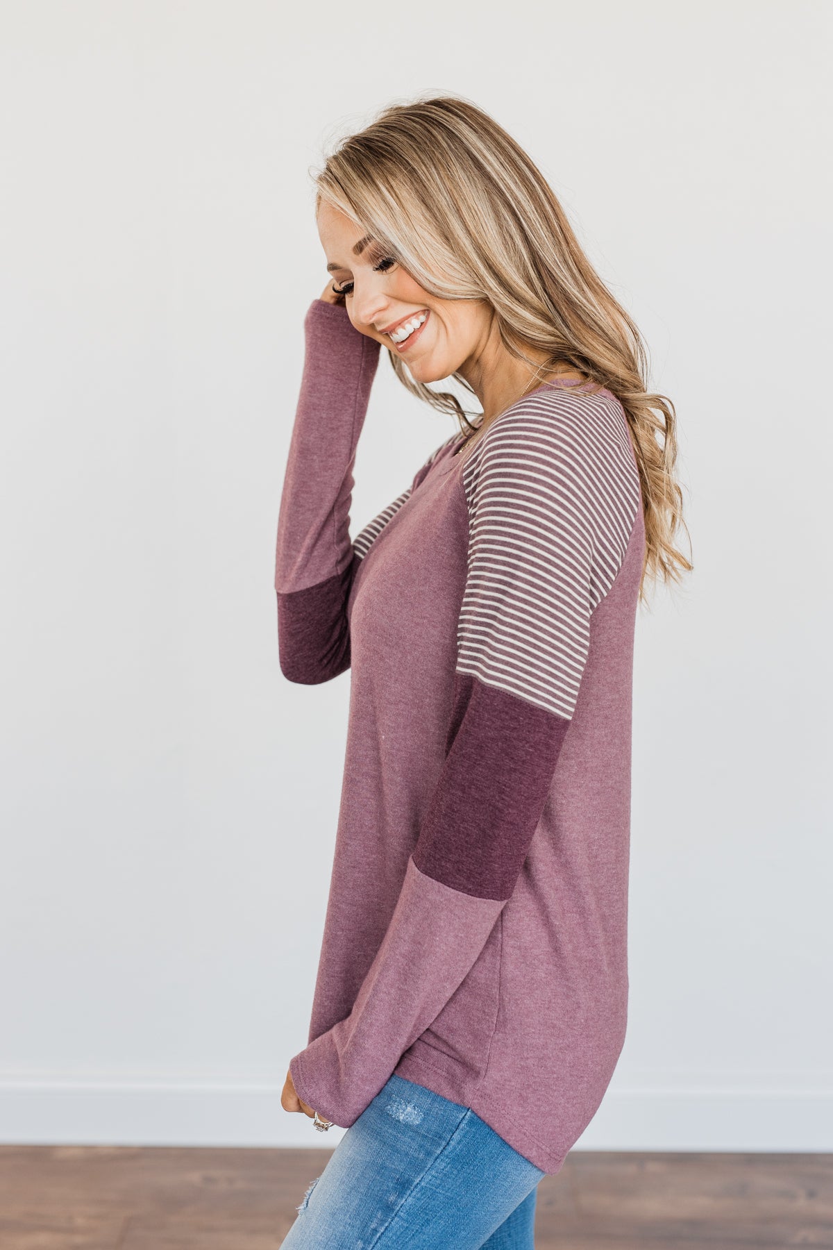Compliment Me Striped Color Block Top- Dark Lavender