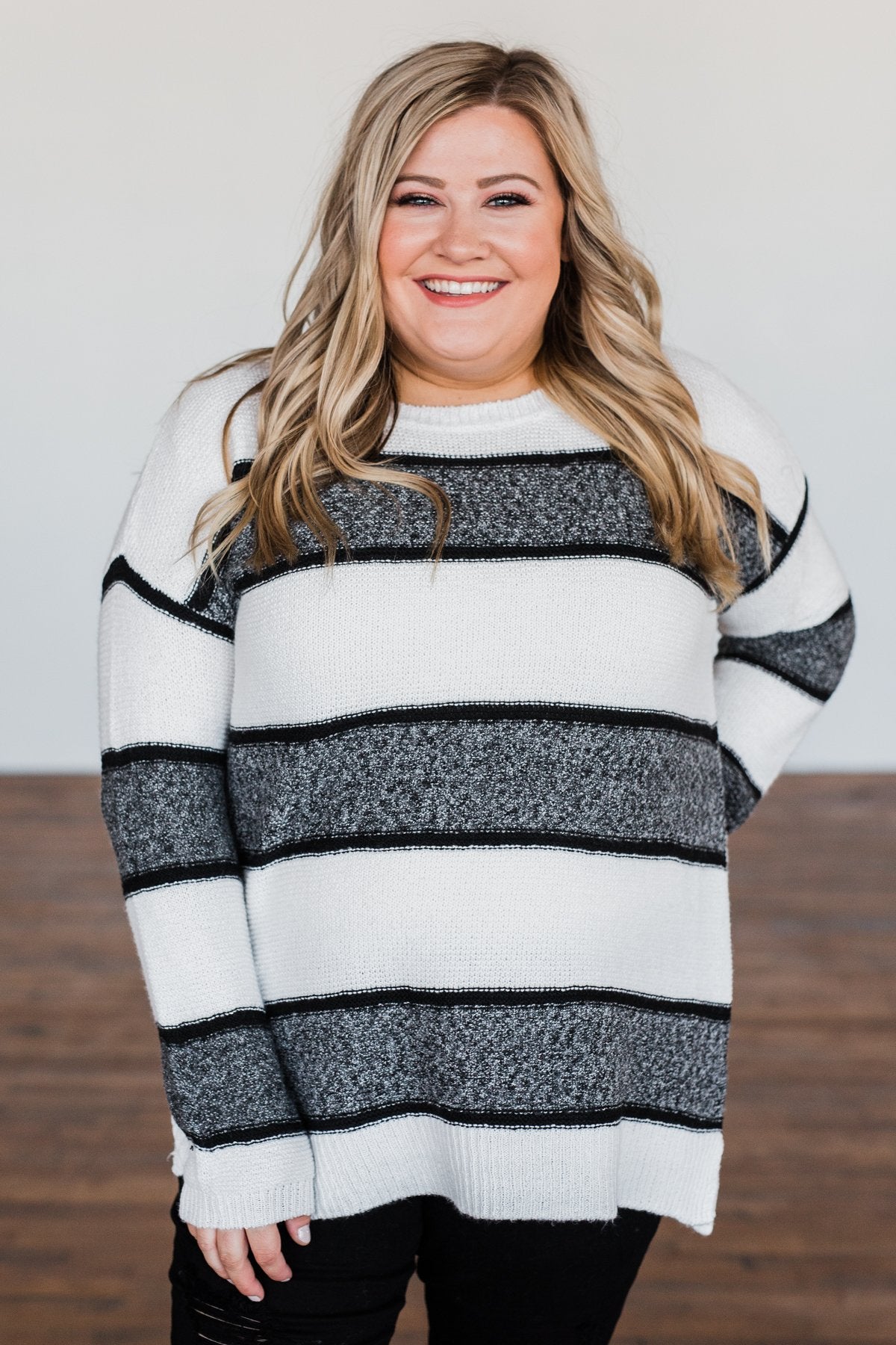 Oh So Soft Striped Knit Sweater- White