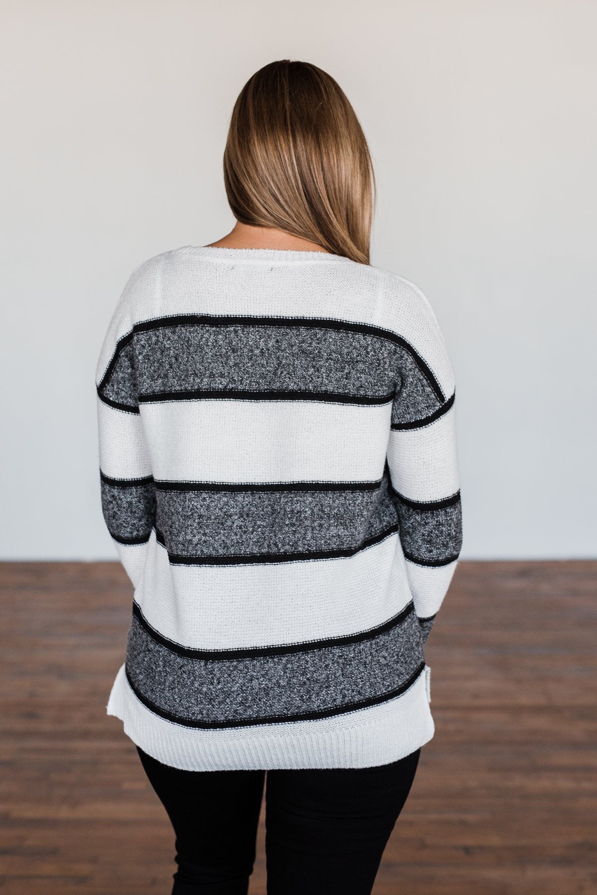 Oh So Soft Striped Knit Sweater- White