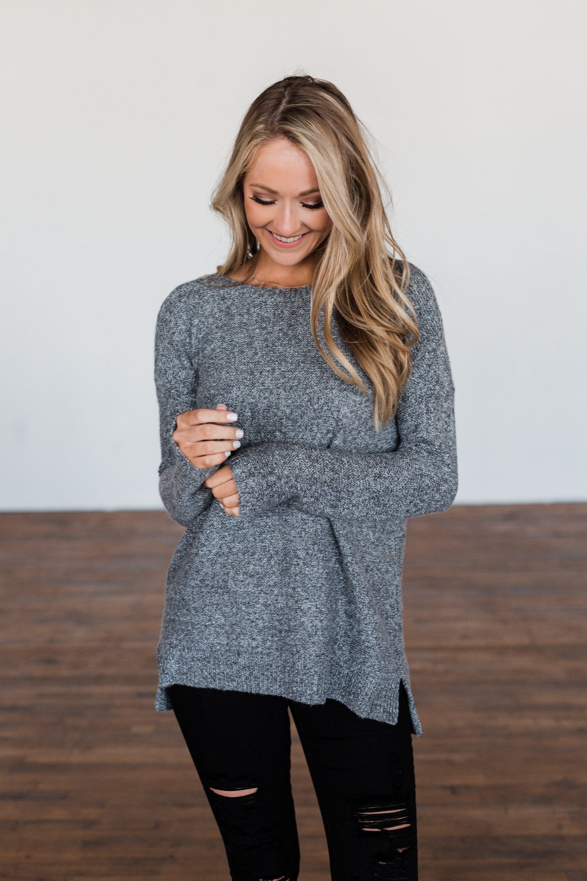 Reaching Out To You Knit Sweater- Charcoal