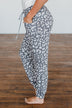 Morning Air Leopard Print Joggers- Charcoal