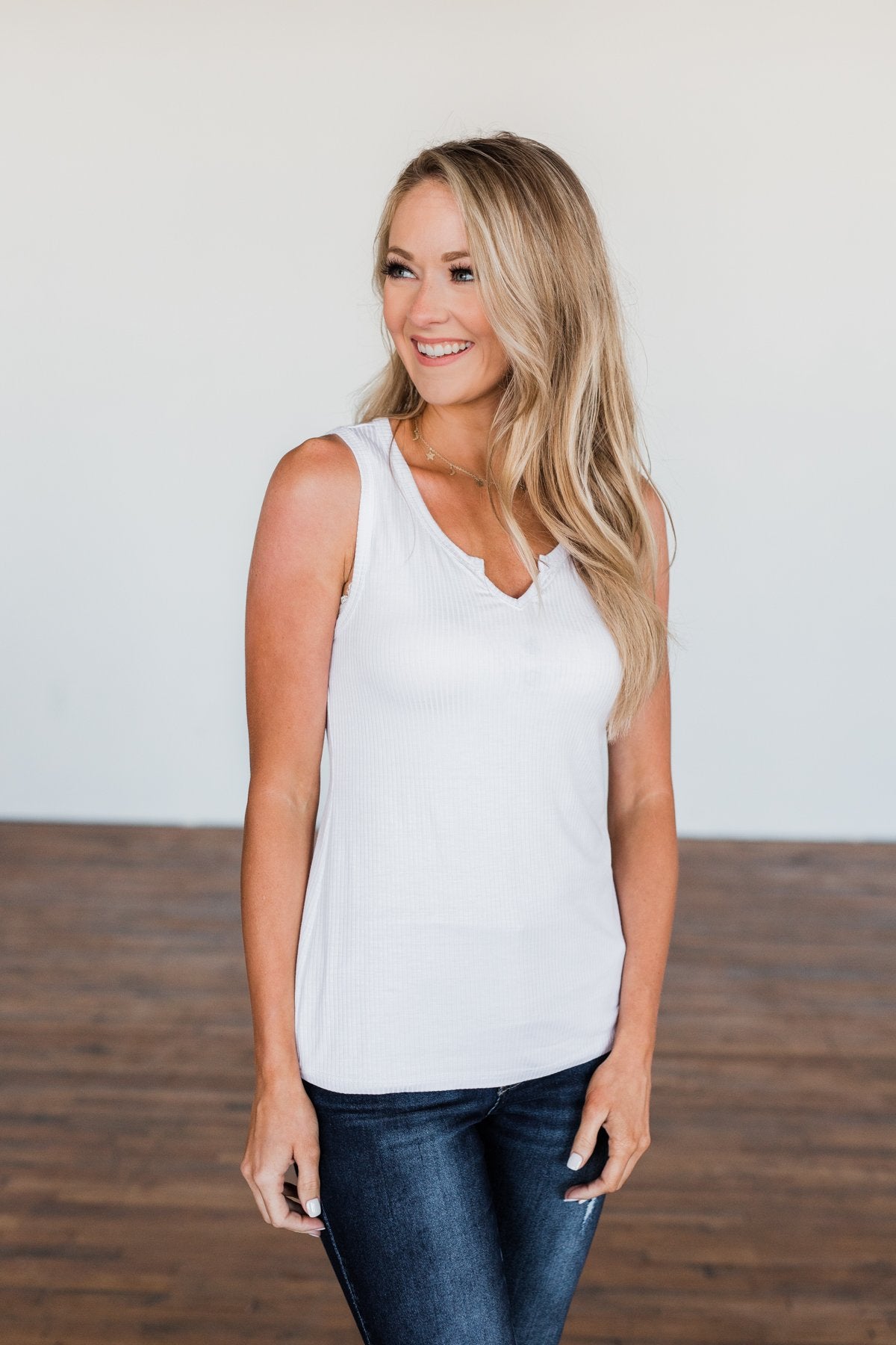 Light Up My Life Notch Tank Top- White