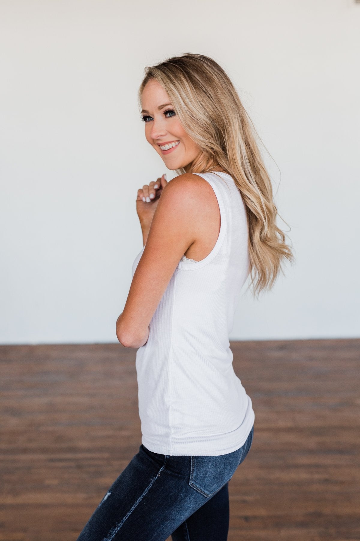 Light Up My Life Notch Tank Top- White