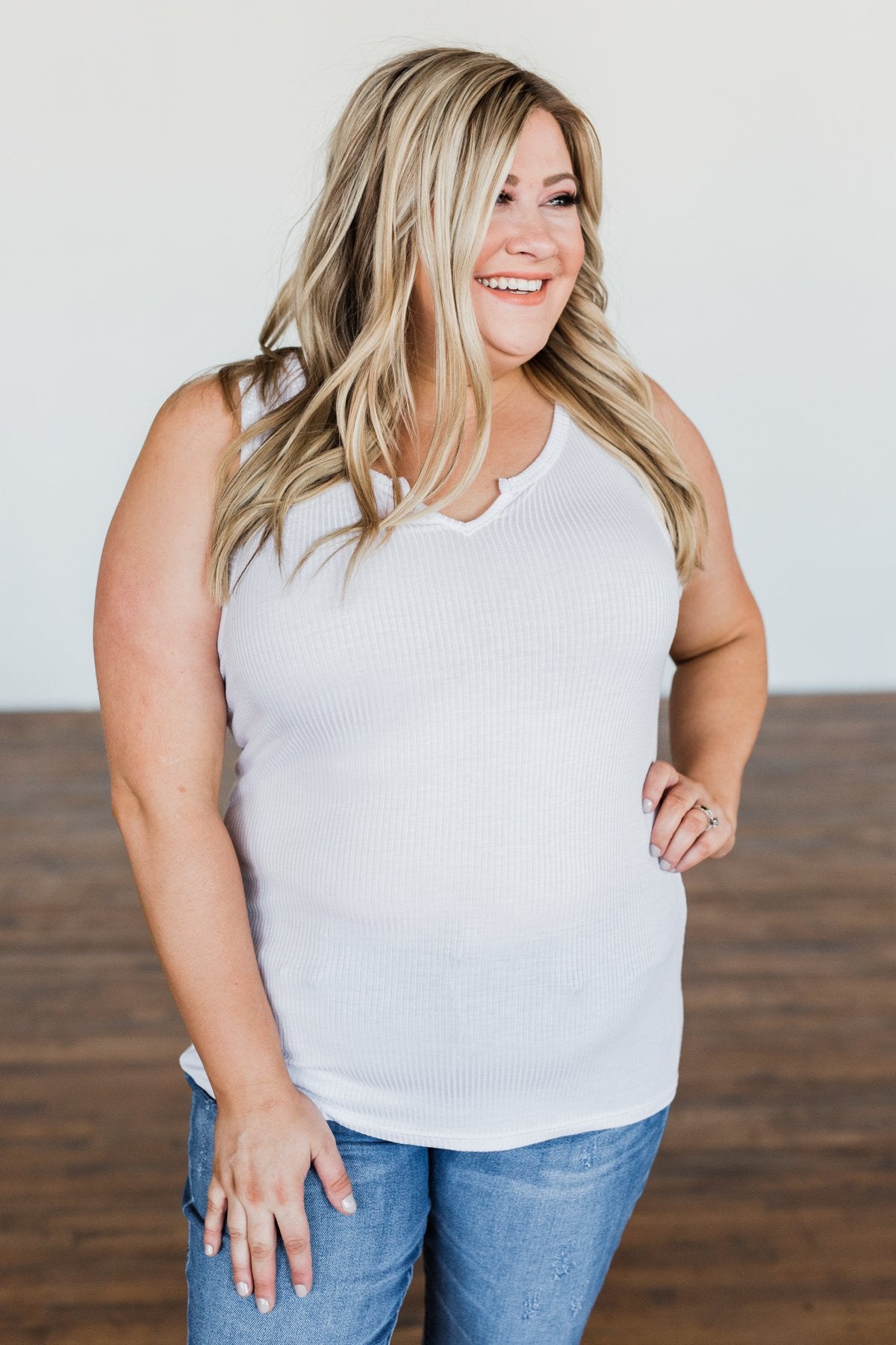 Light Up My Life Notch Tank Top- White