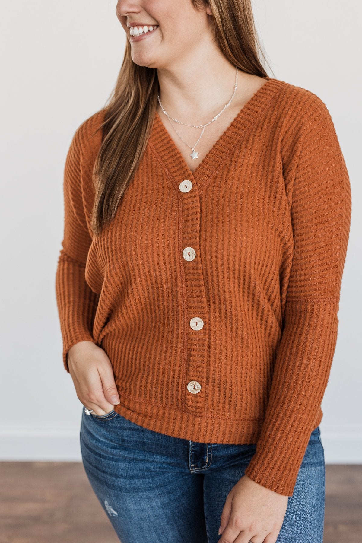 Turning A New Leaf Long Sleeve Waffle Knit Top- Rust – The Pulse