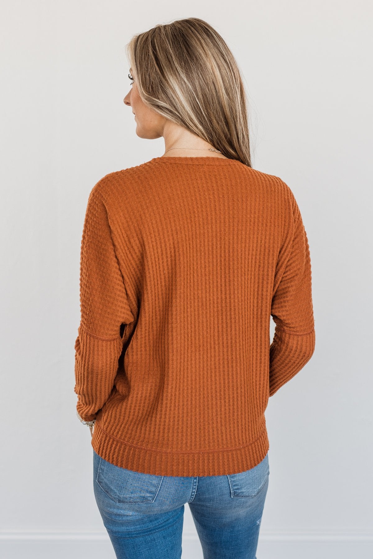 Turning A New Leaf Long Sleeve Waffle Knit Top- Rust – The Pulse