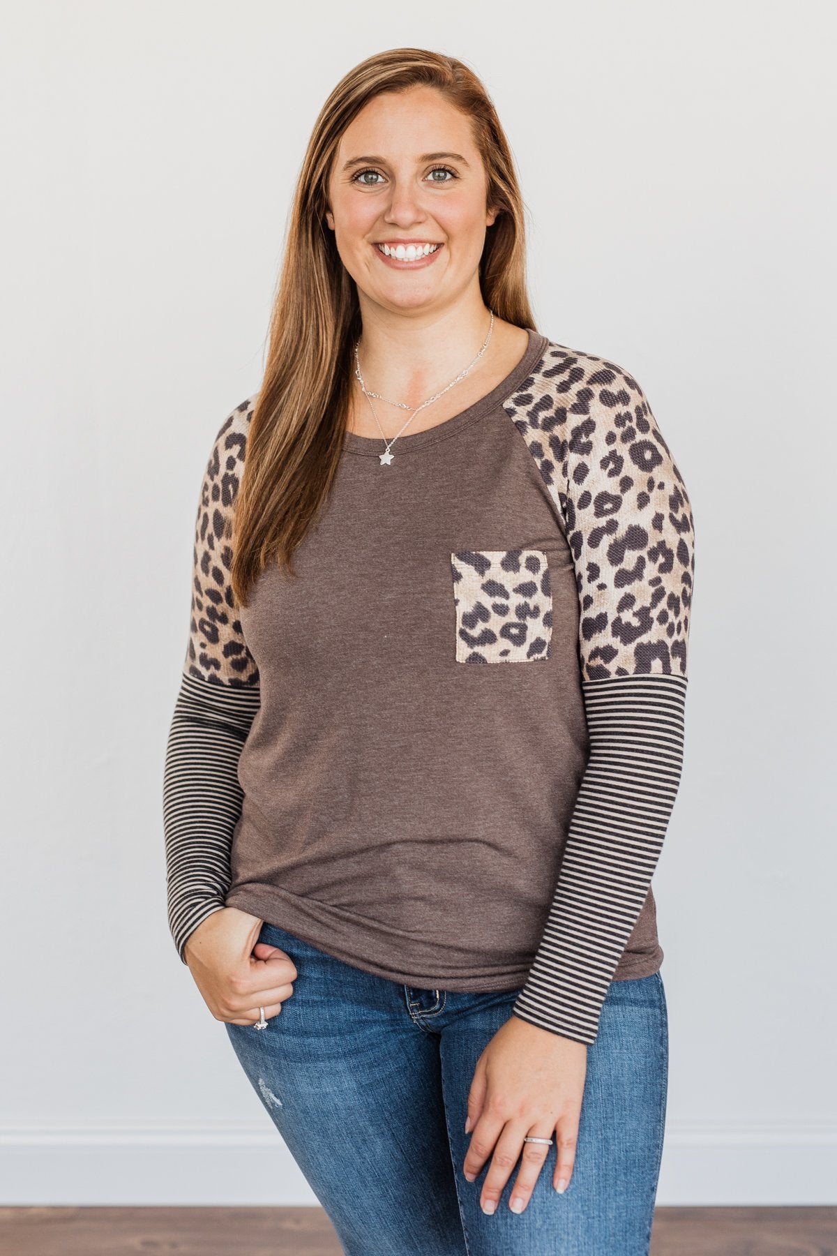 Dreaming About Us Leopard Pocket Top- Brown