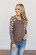 Dreaming About Us Leopard Pocket Top- Brown