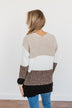 Lovely Leaves Color Block Knit Sweater- Oatmeal & Brown