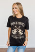 "Rock And Roll, Stay True" Graphic Top- Black