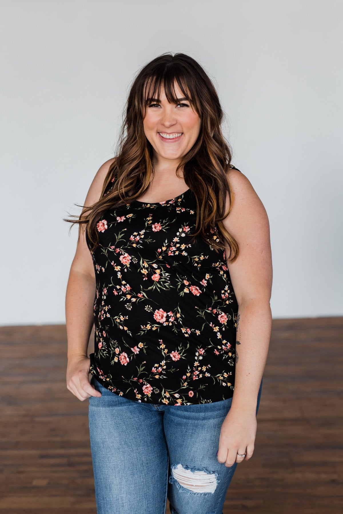 Let's Begin Again Floral Tank Top- Black