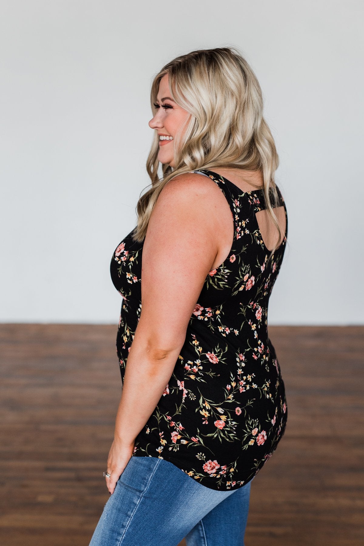 Let's Begin Again Floral Tank Top- Black