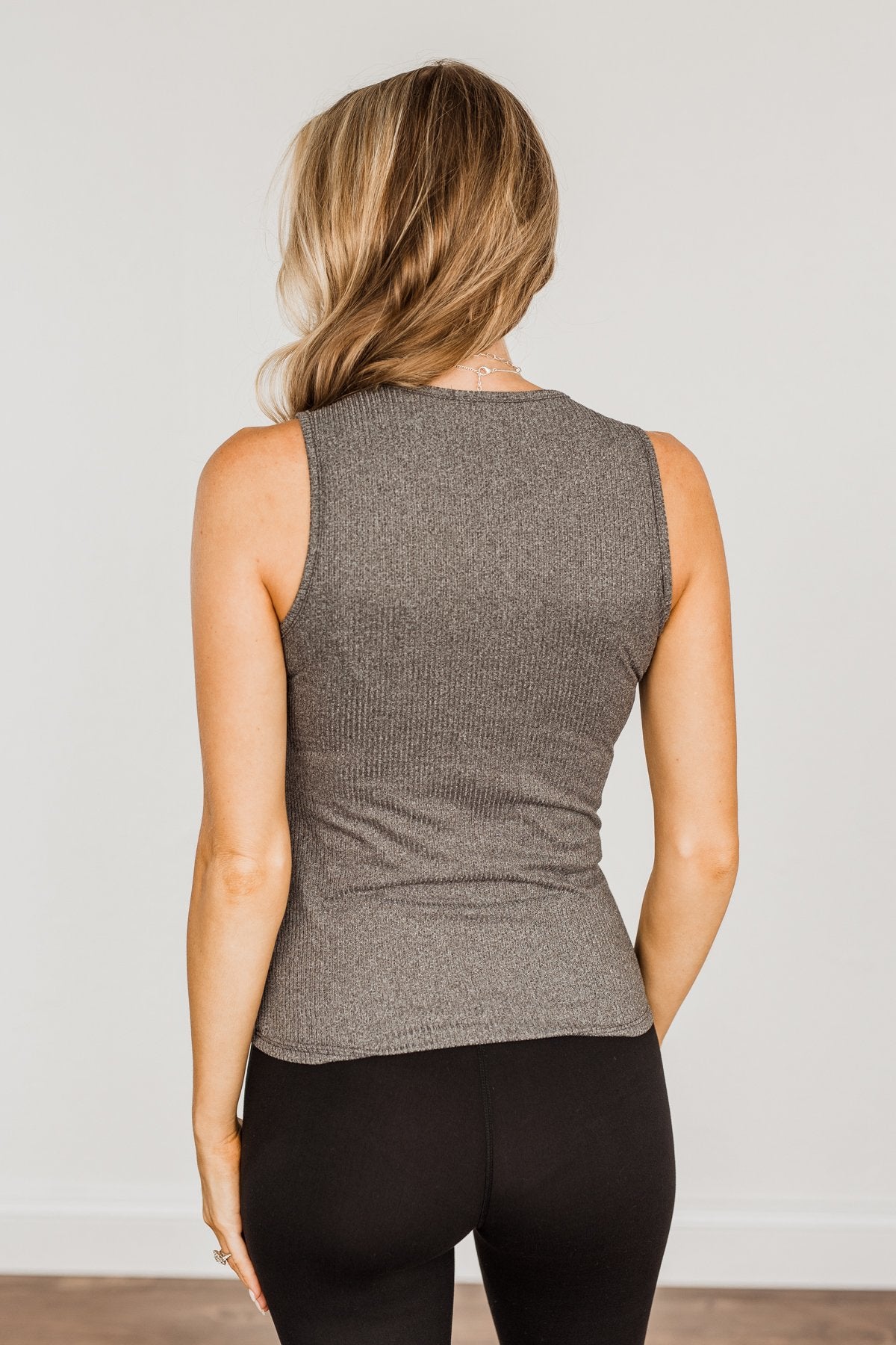 Wishes Come True Ribbed Knit Tank Top- Charcoal