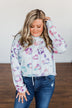 Full Of Adventure Leopard Cropped Hoodie- Light Blue