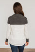 Live Well Cowl Neck Color Block Top- Ivory & Charcoal