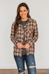 Harvest Wishes Button Down Plaid Top- Navy, Rust, & Oatmeal