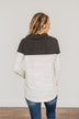 Live Well Cowl Neck Color Block Top- Ivory & Charcoal
