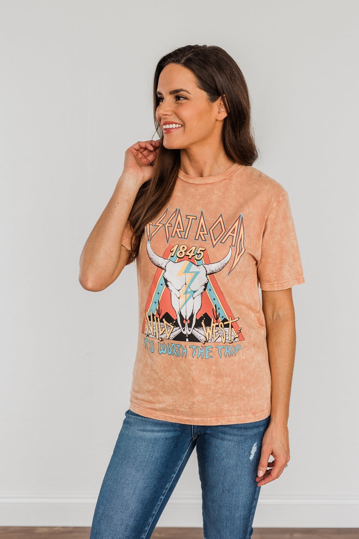 "Desert Road" Colorful Graphic Tee- Dusty Coral