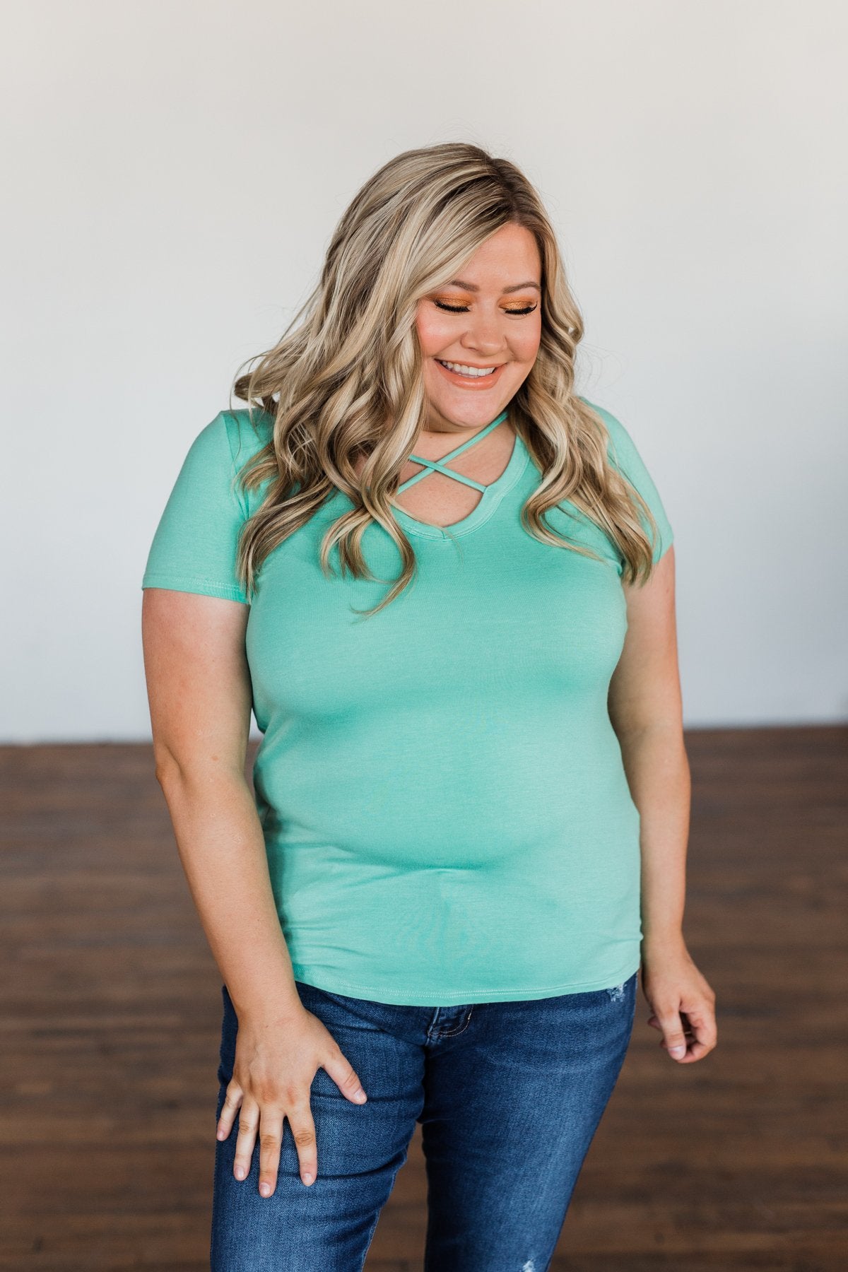 Meet Me Here Short Sleeve Top- Light Seafoam