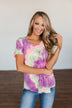 Draw Me Closer Tie Dye V-Neck Top- Pink, Lime, Purple