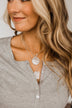 2 Tier Textured Figures Pendant Necklace- Silver
