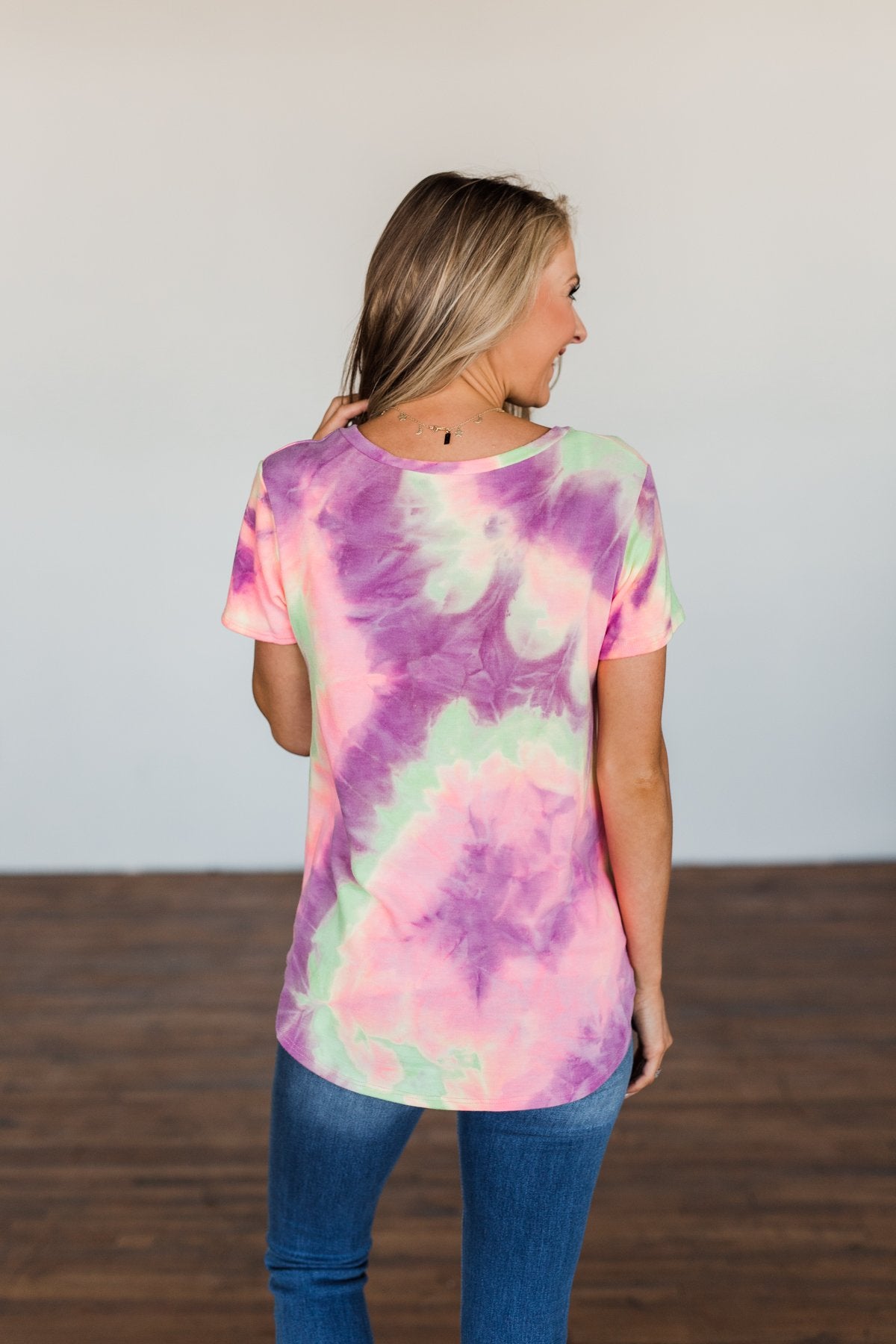 Draw Me Closer Tie Dye V-Neck Top- Pink, Lime, Purple