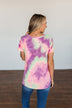 Draw Me Closer Tie Dye V-Neck Top- Pink, Lime, Purple