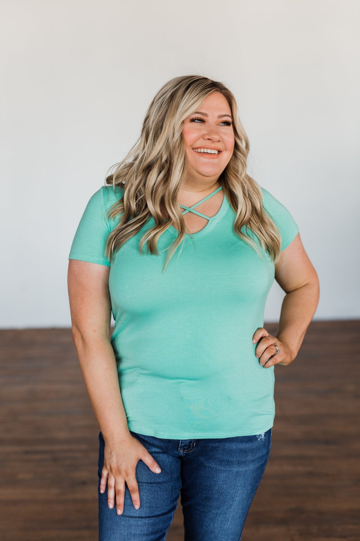 Meet Me Here Short Sleeve Top- Light Seafoam