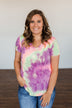 Draw Me Closer Tie Dye V-Neck Top- Pink, Lime, Purple